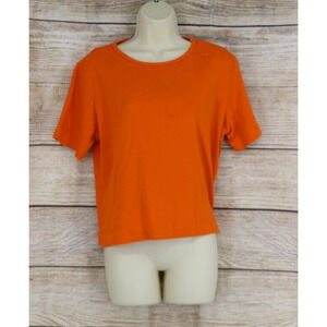 VINTAGE Sunny Sport South Womens Size Large Knit Cropped Tee Top Shirt Orange